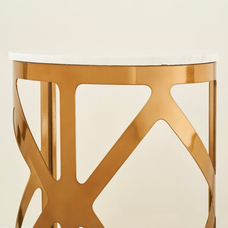 THEBES END TABLE WHITE CHAMPAGNE
